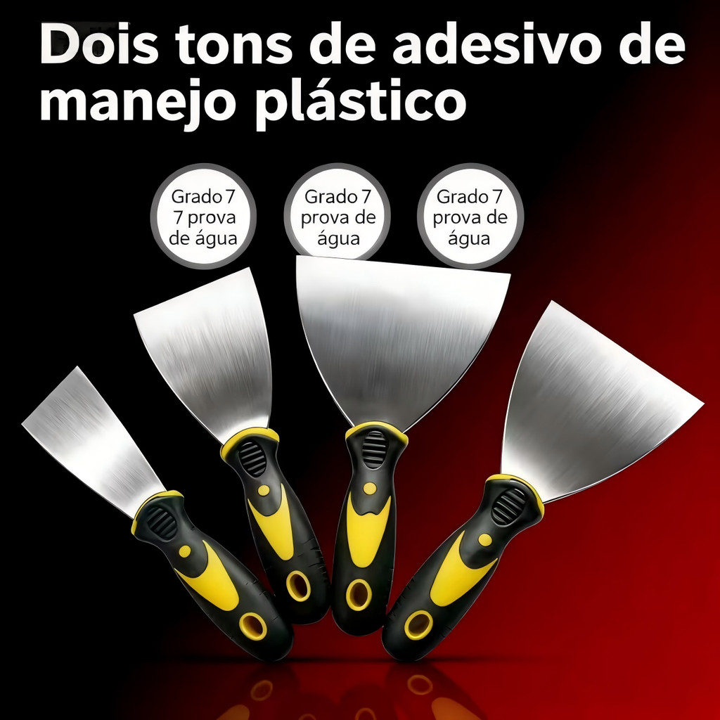 Kit 4 Espátulas de Aço Inox Profissional com Cabo Emborrachado – Tamanhos 2