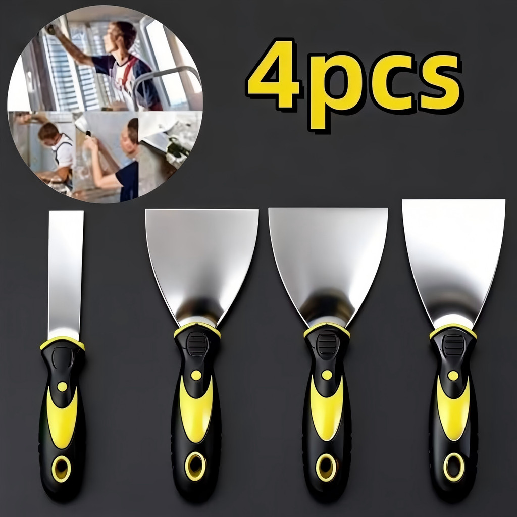 Kit 4 Espátulas de Aço Inox Profissional com Cabo Emborrachado – Tamanhos 2