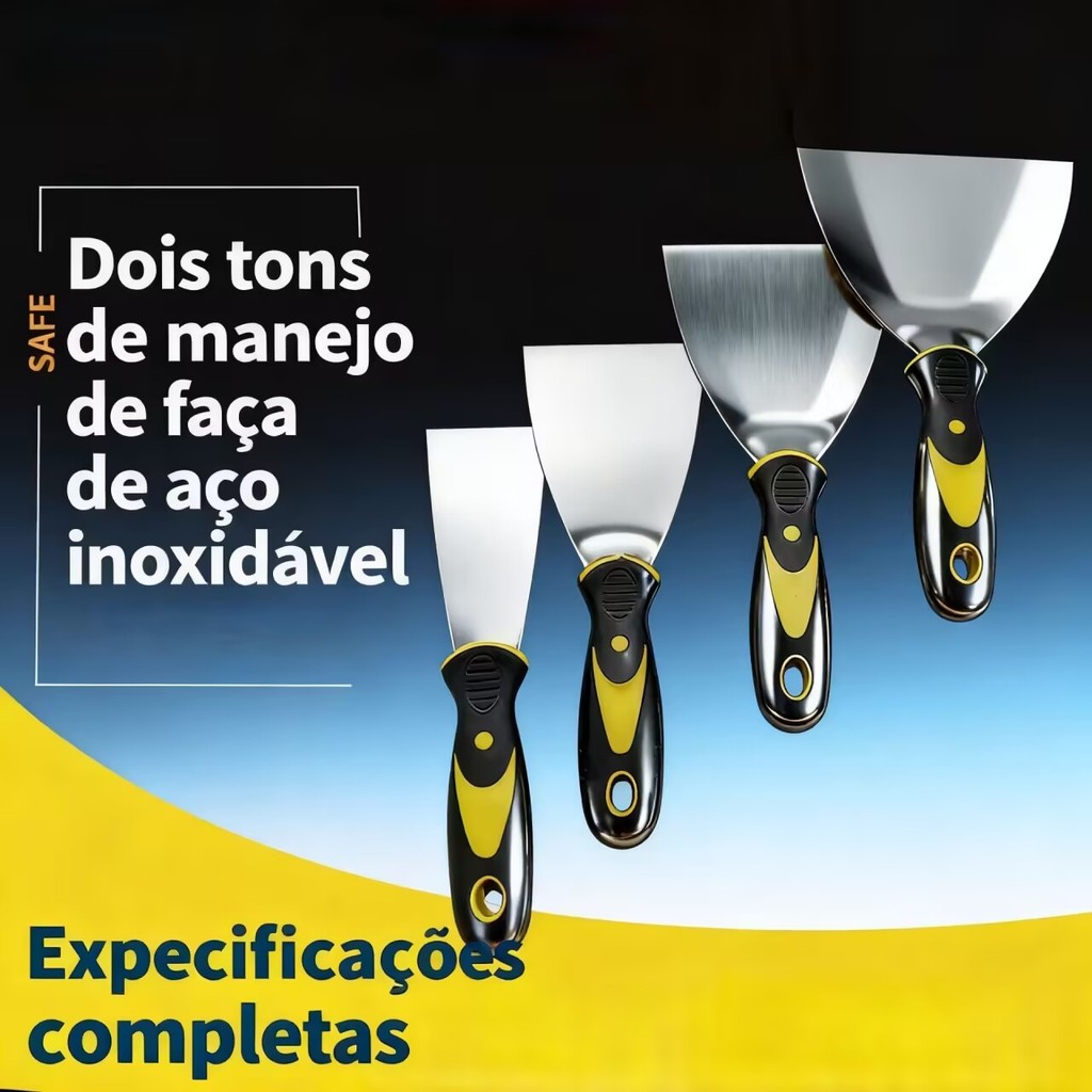 Kit 4 Espátulas de Aço Inox Profissional com Cabo Emborrachado – Tamanhos 2