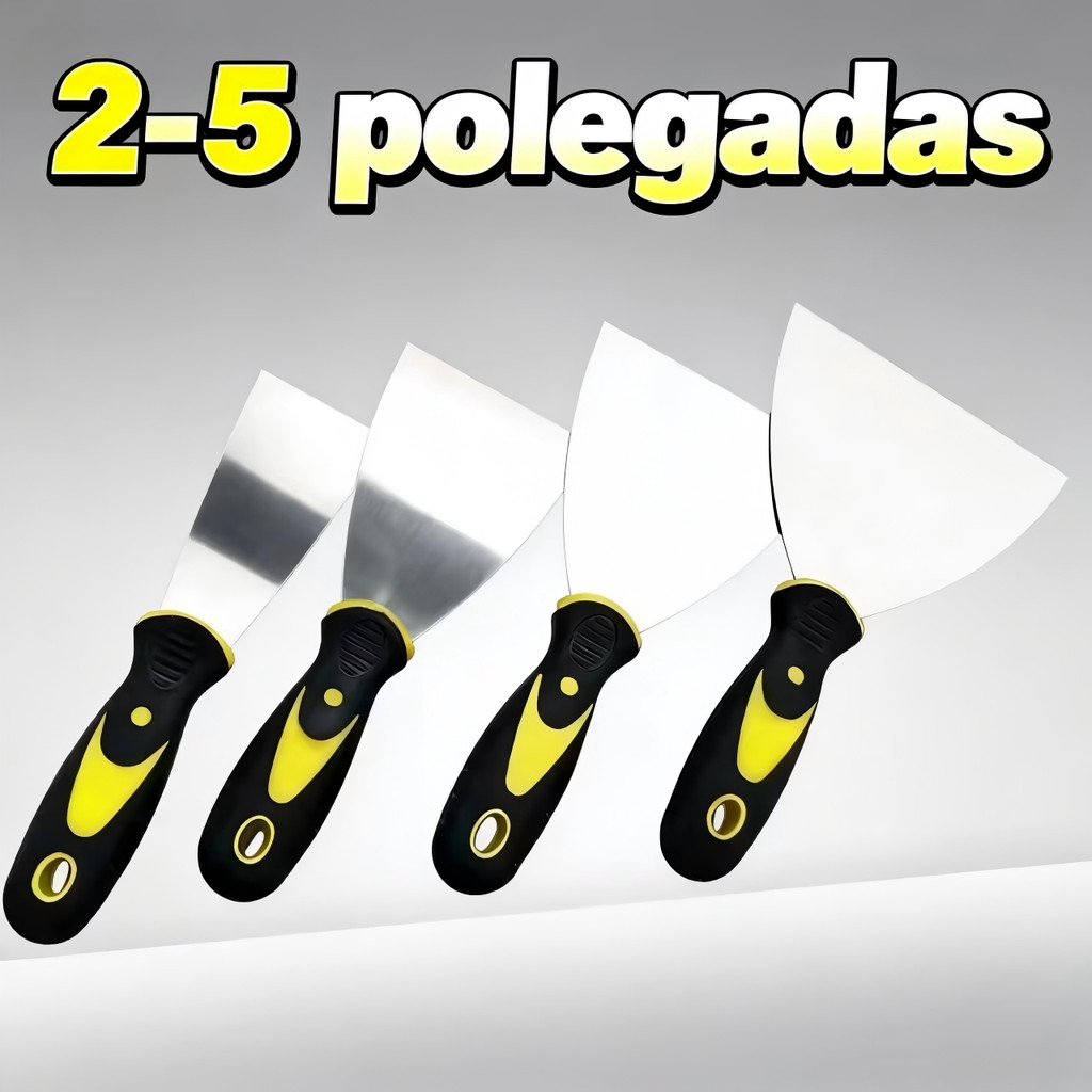 Kit 4 Espátulas de Aço Inox Profissional com Cabo Emborrachado – Tamanhos 2