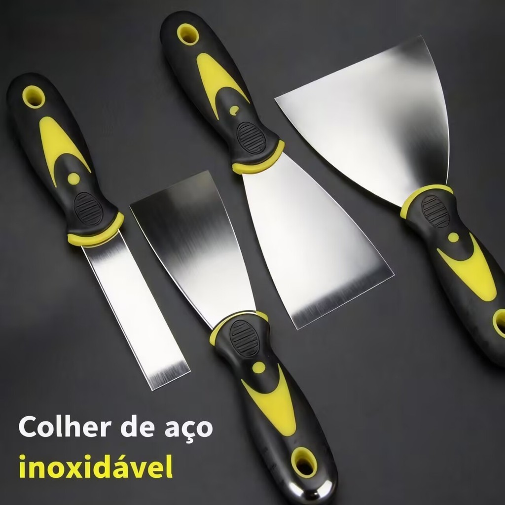 Kit 4 Espátulas de Aço Inox Profissional com Cabo Emborrachado – Tamanhos 2