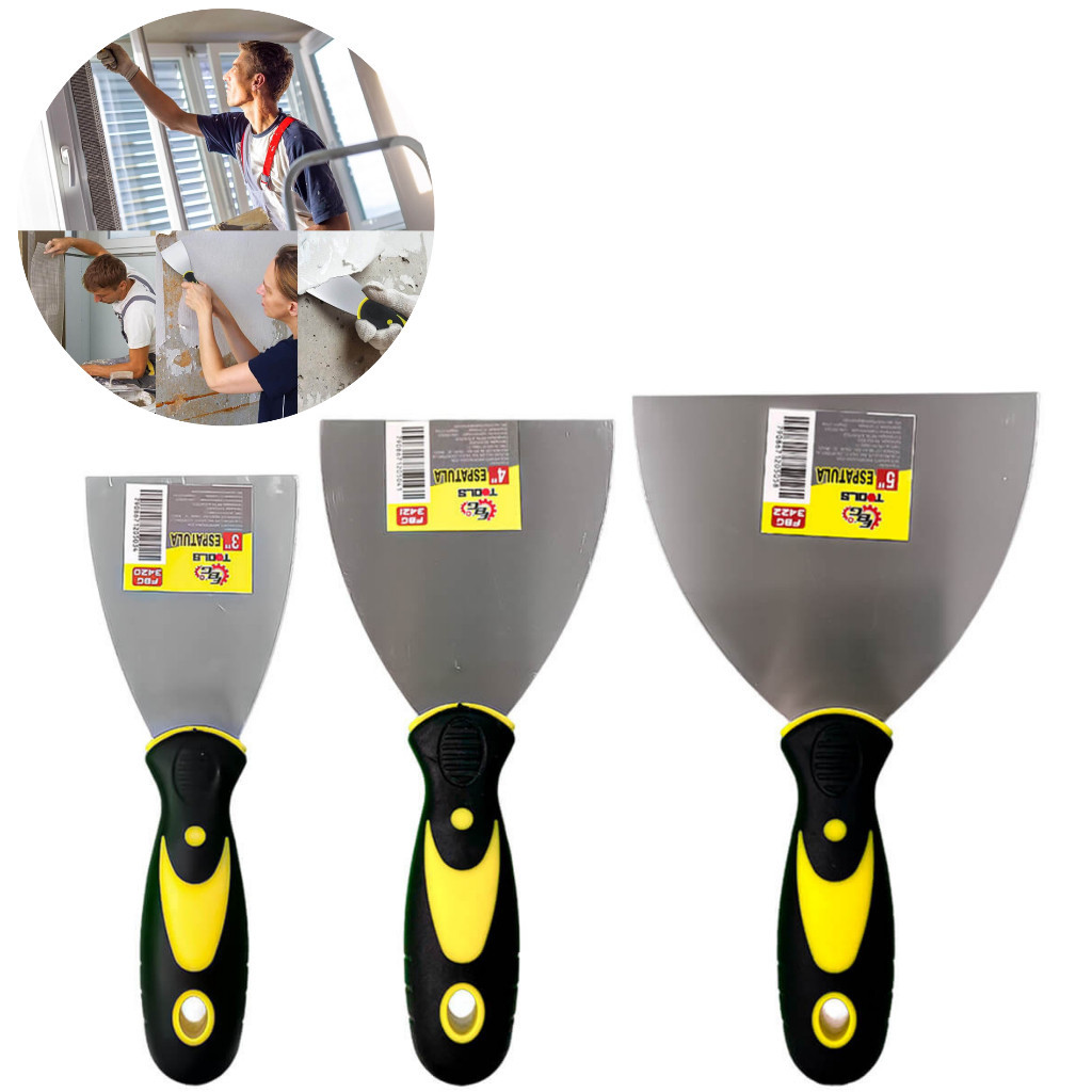 Kit 4 Espátulas de Aço Inox Profissional com Cabo Emborrachado – Tamanhos 2