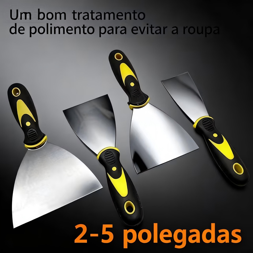 Kit 4 Espátulas de Aço Inox Profissional com Cabo Emborrachado – Tamanhos 2