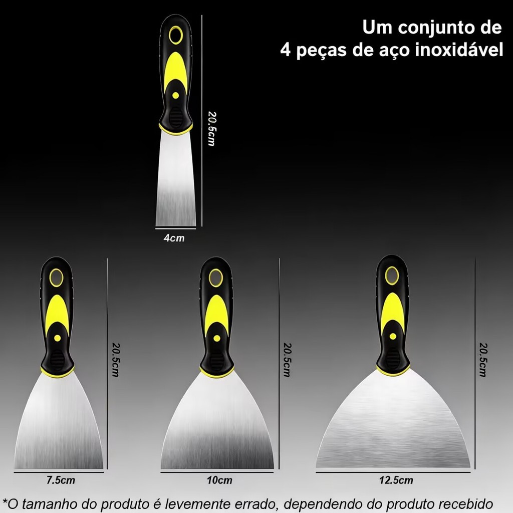 Kit 4 Espátulas de Aço Inox Profissional com Cabo Emborrachado – Tamanhos 2
