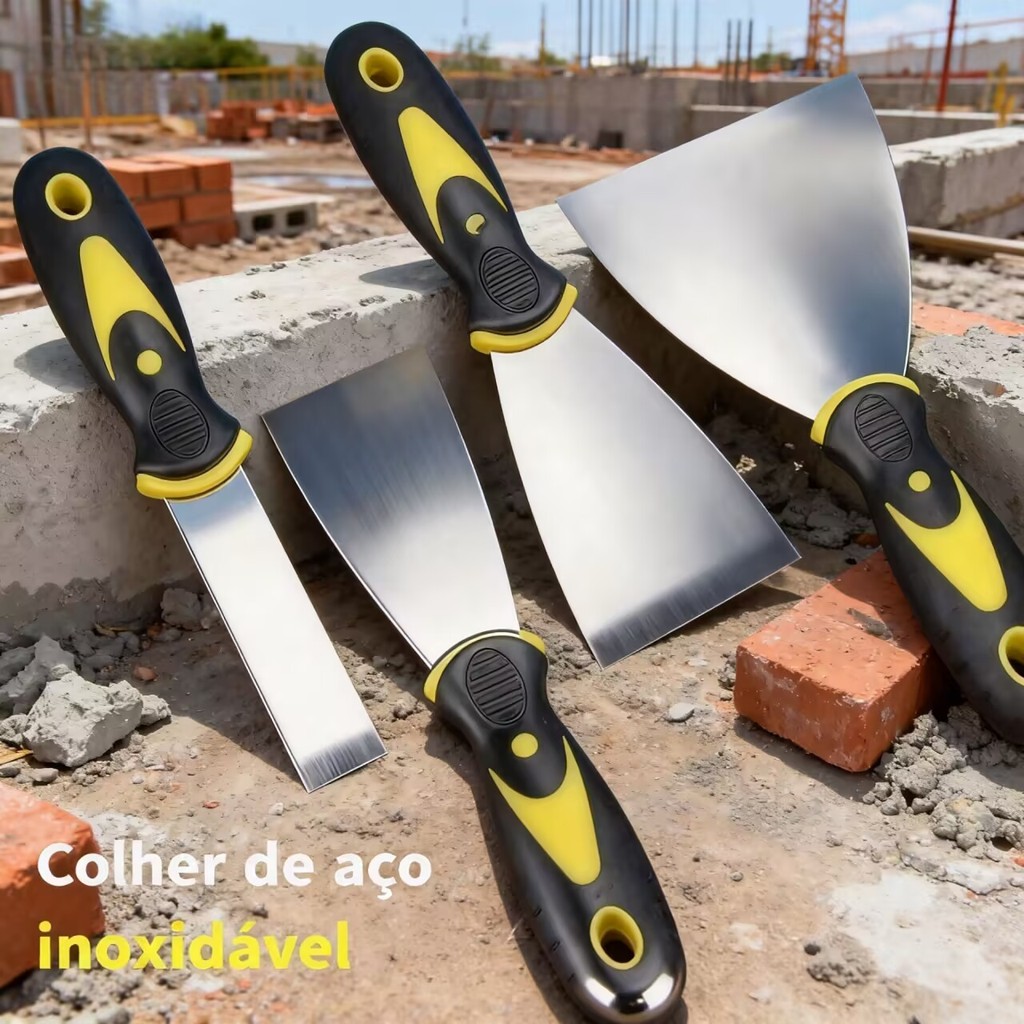 Kit 4 Espátulas de Aço Inox Profissional com Cabo Emborrachado – Tamanhos 2