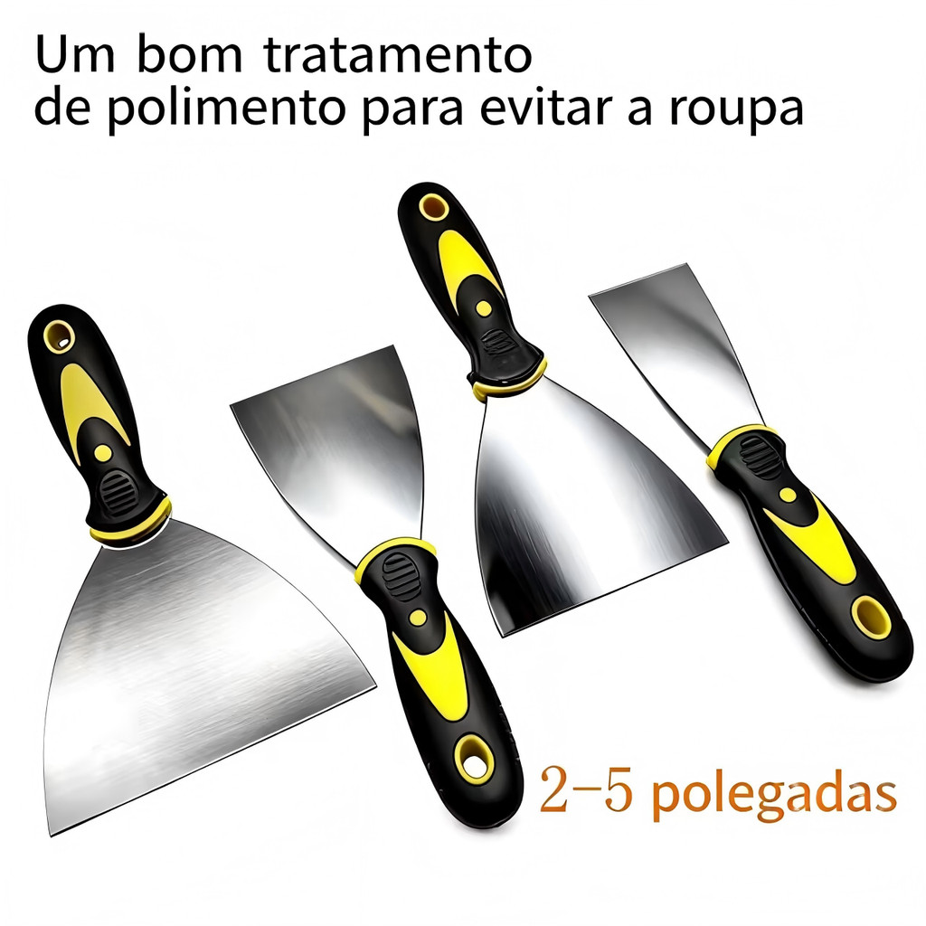 Kit 4 Espátulas de Aço Inox Profissional com Cabo Emborrachado – Tamanhos 2