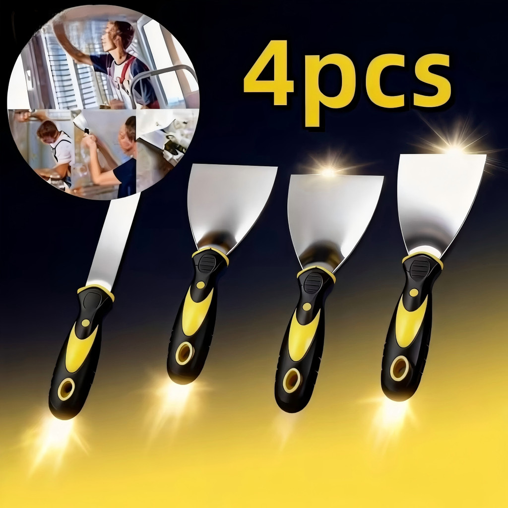 Kit 4 Espátulas de Aço Inox Profissional com Cabo Emborrachado – Tamanhos 2