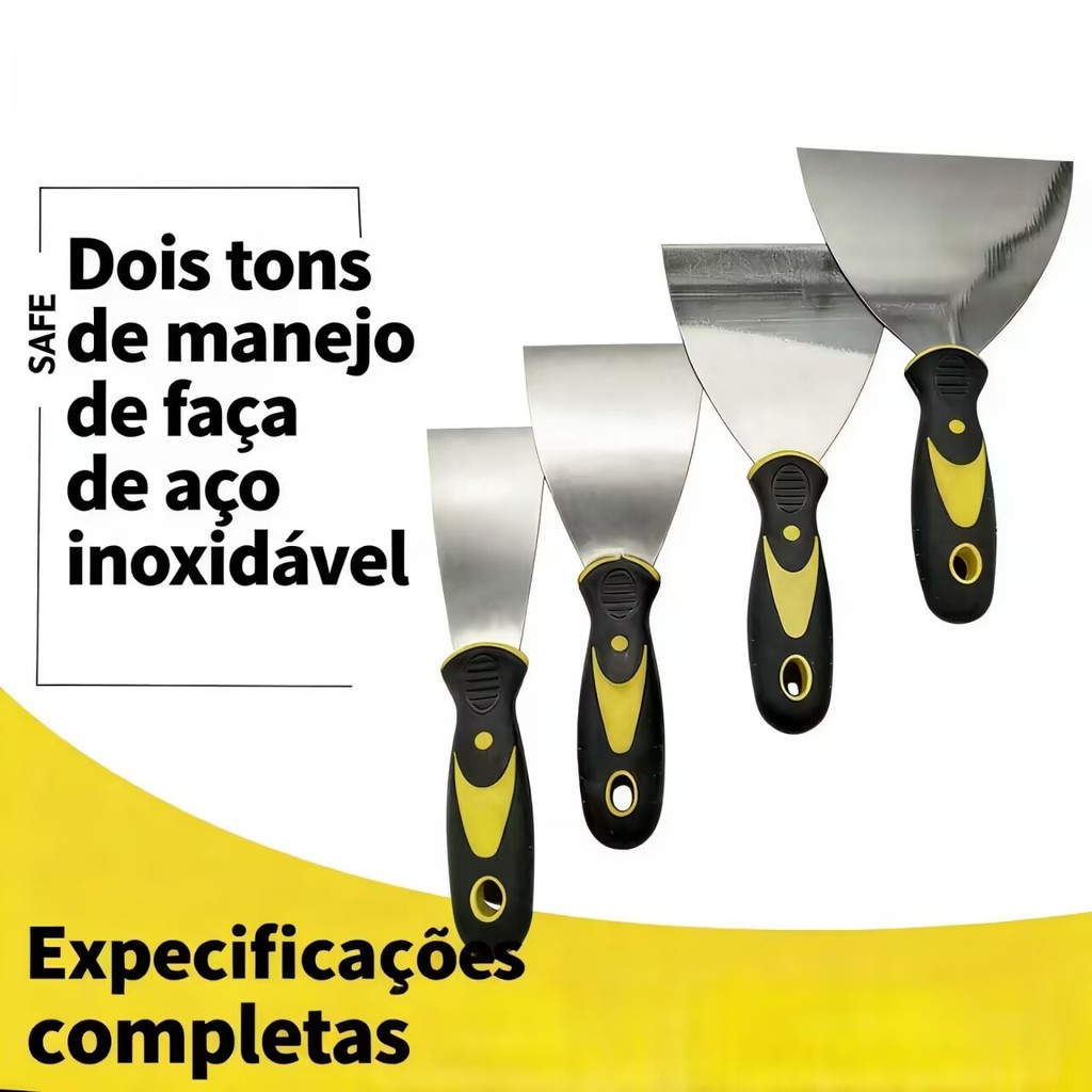 Kit 4 Espátulas de Aço Inox Profissional com Cabo Emborrachado – Tamanhos 2