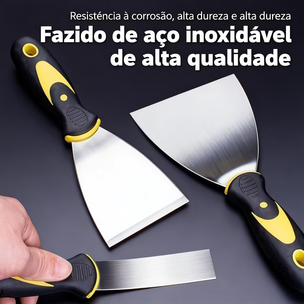 Kit 4 Espátulas de Aço Inox Profissional com Cabo Emborrachado – Tamanhos 2