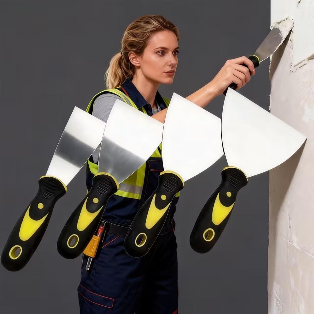 Kit 4 Espátulas de Aço Inox Profissional com Cabo Emborrachado – Tamanhos 2