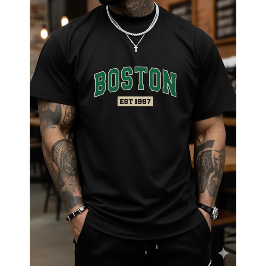 Camiseta Masculina Boston Est 1997 | Estilo Streetwear Urbano Premium Algodão
