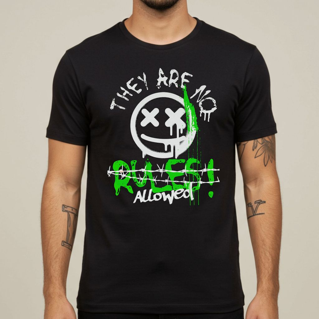 Camiseta Masculina No Rules Frase Rebeldia Estilo Streetwear Oversized