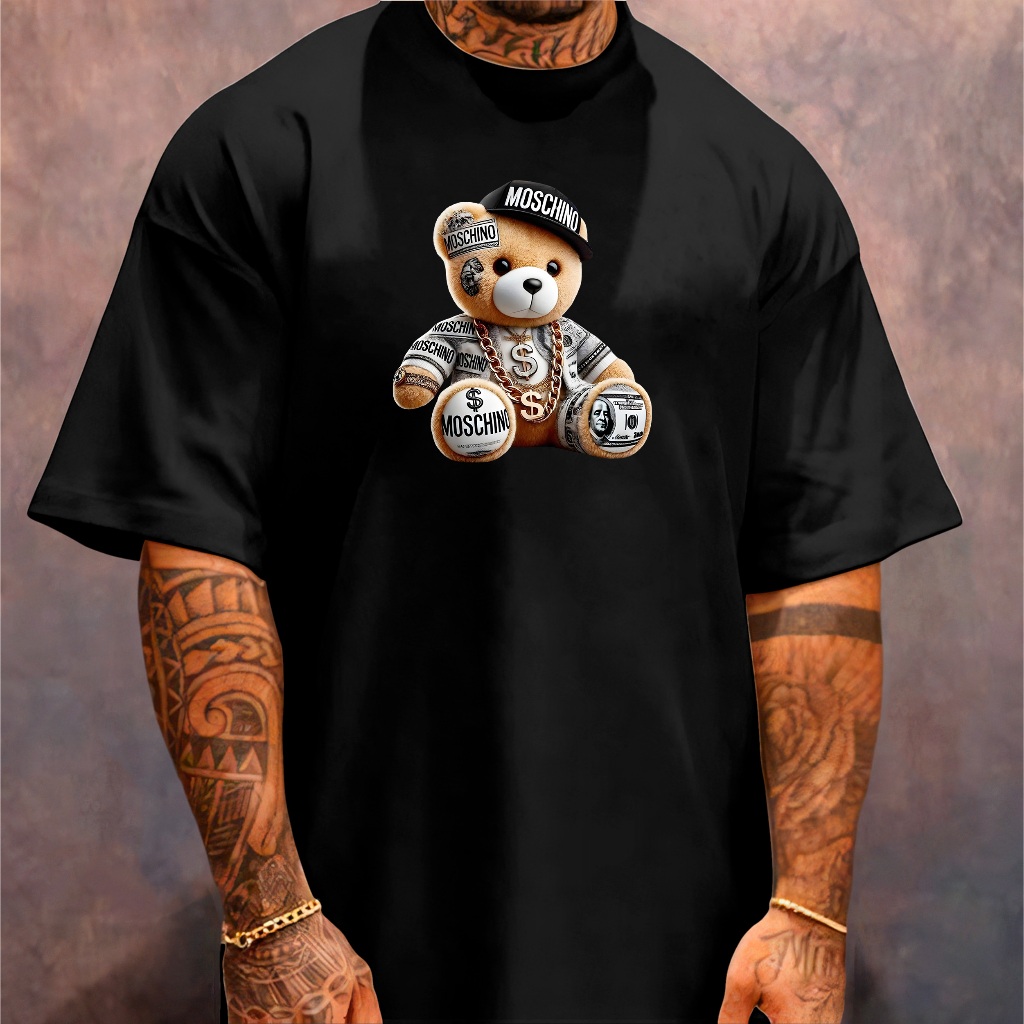 Camiseta Oversized Streetwear Masculina Gola Alta Urso Over Estilo De Rua