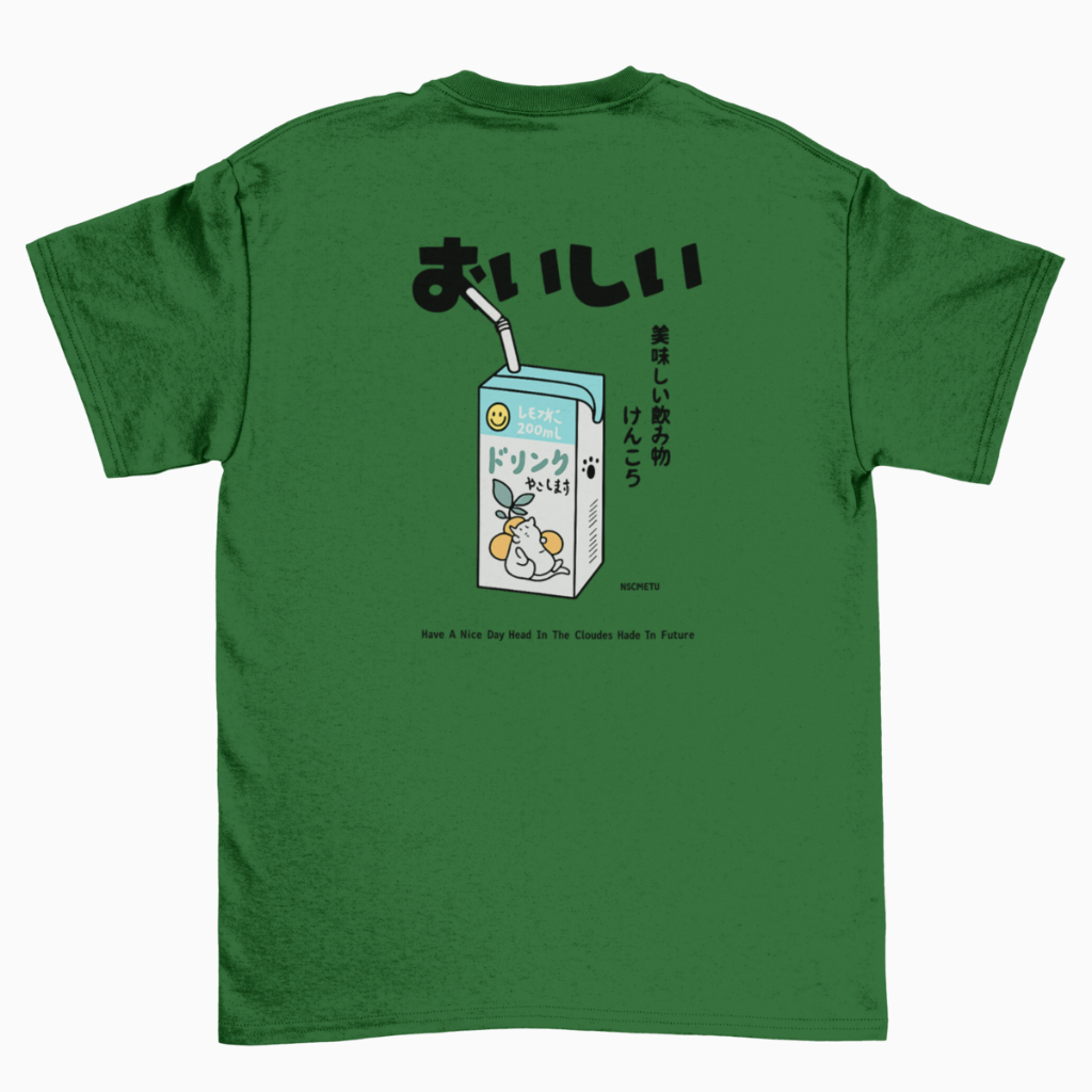 Camiseta Unissex Cute Japonese Suco  Japonês Juice Cat Estilo Streetwear