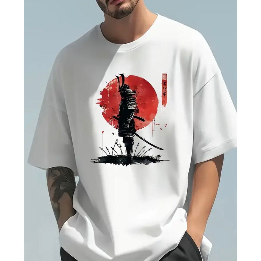 Camiseta Masculina Samurai Japonesa Estilo Streetwear Oriental Moderno