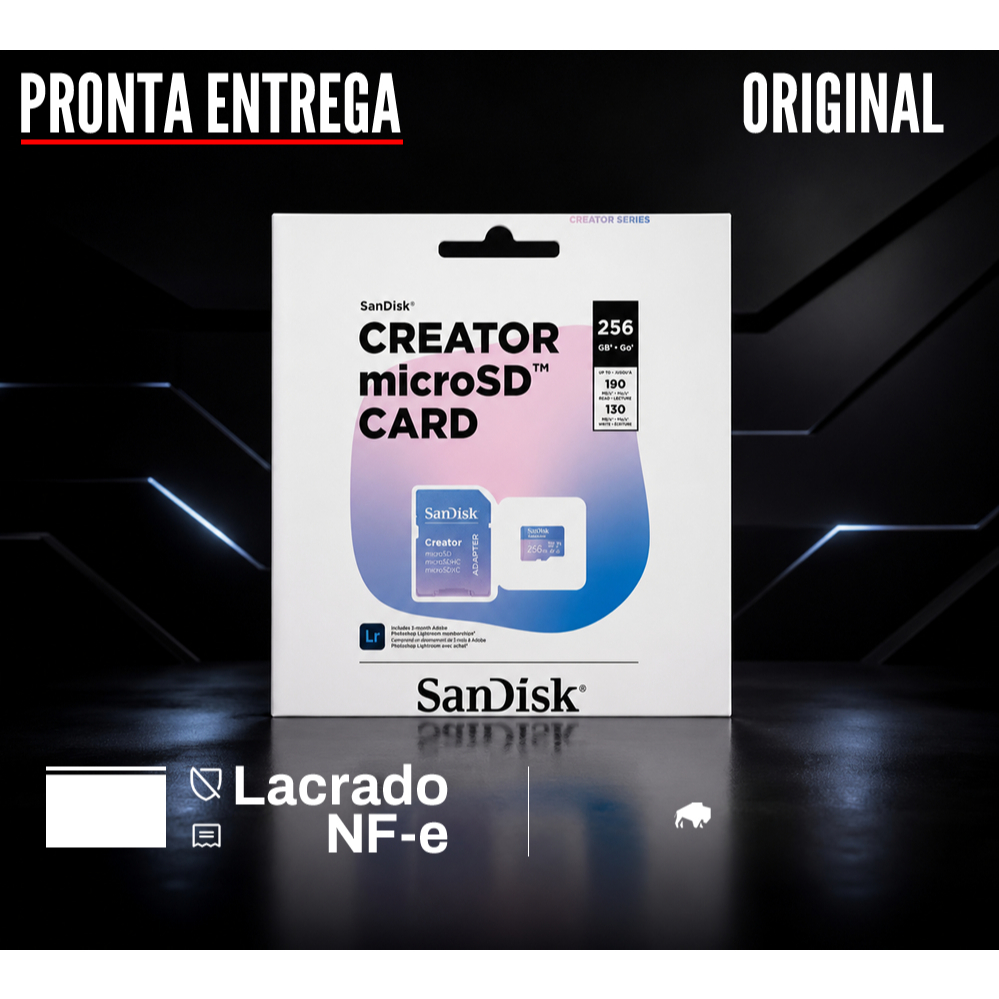 Cartão Memória MicroSD Sandisk Creator 256Gb + adaptador SD card Original