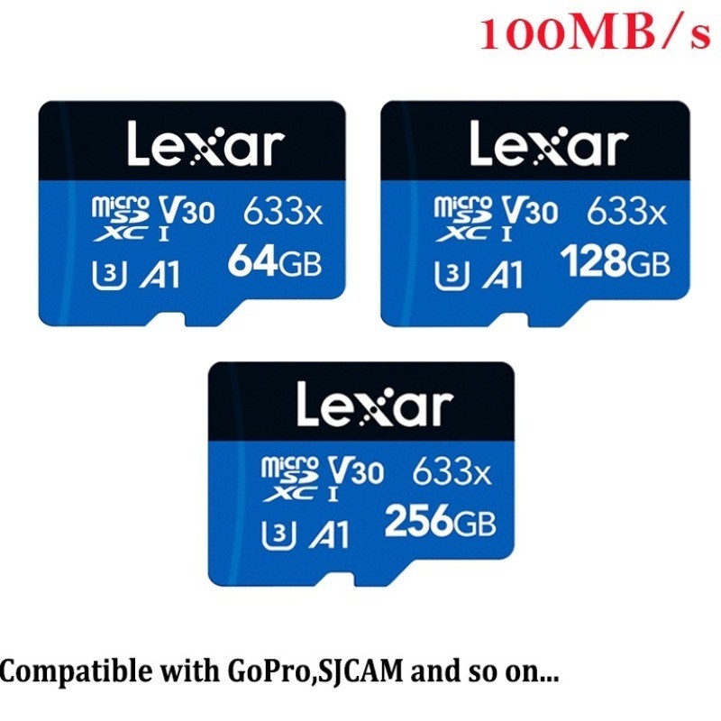 Cartão De Memória Lexar 633X 64G/128G/256G/512G A1 U3 sd tf De Alta Velocidade Para gopro sjcam 360 Câmera De Ação 100 M