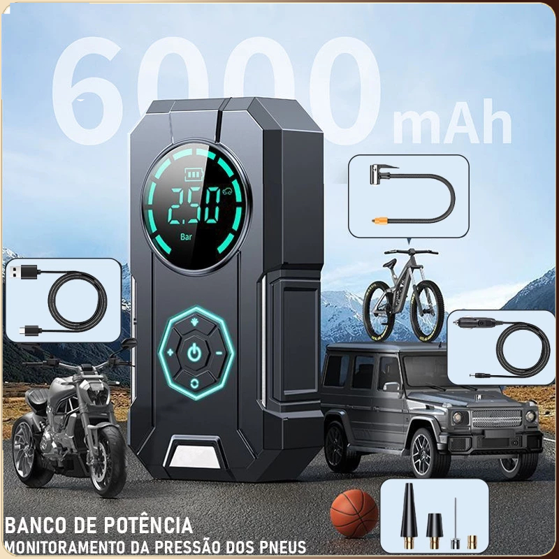 Mini Compressor de Ar Digital Portátil - USB Recarregável - Calibrador de Pneu Profissional, Bomba Compressor de ar port