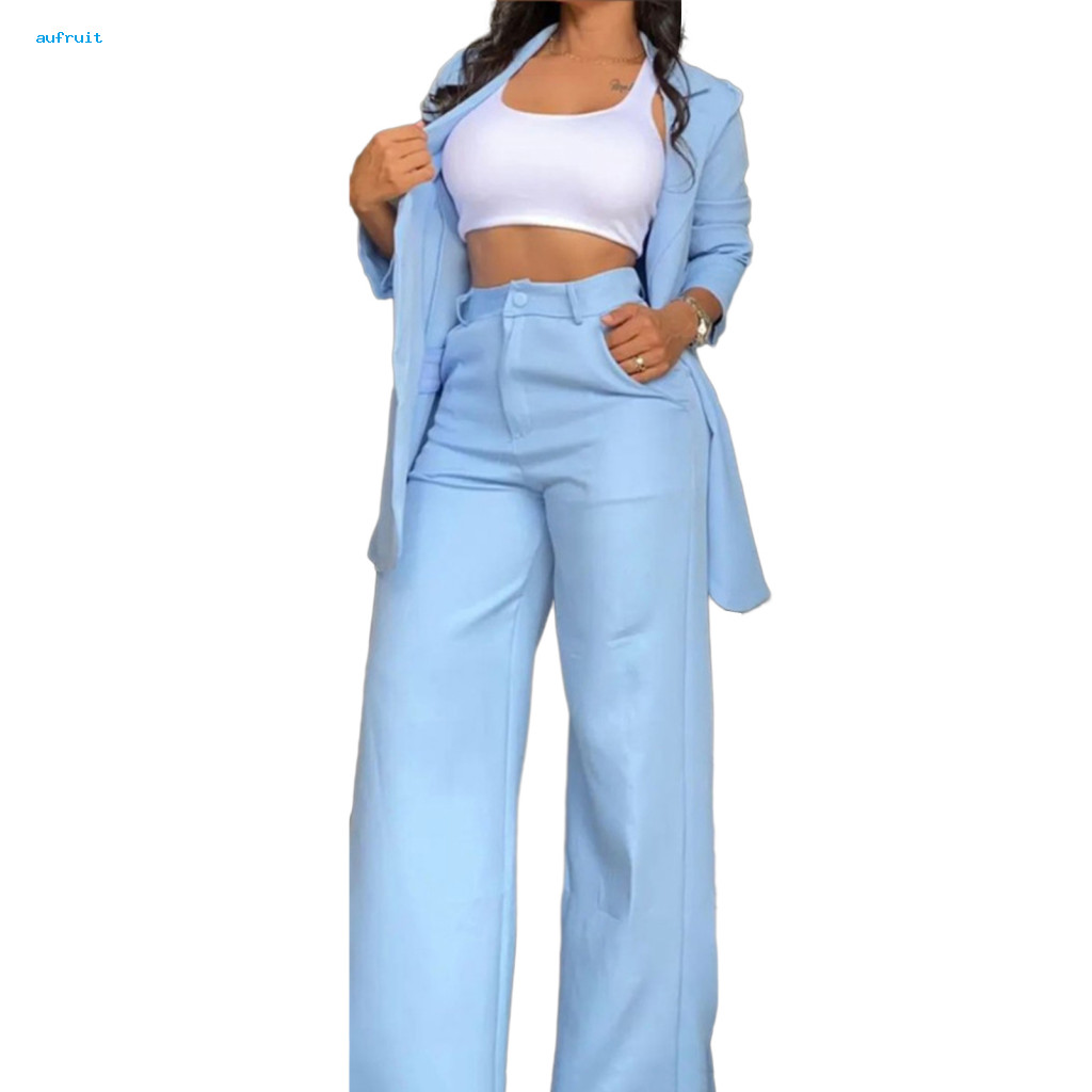 Women Loose Fit Blazer and Trousers Polyester Set Women’s Two-piece Business Suit – Long Sleeve with 2 Buttons High