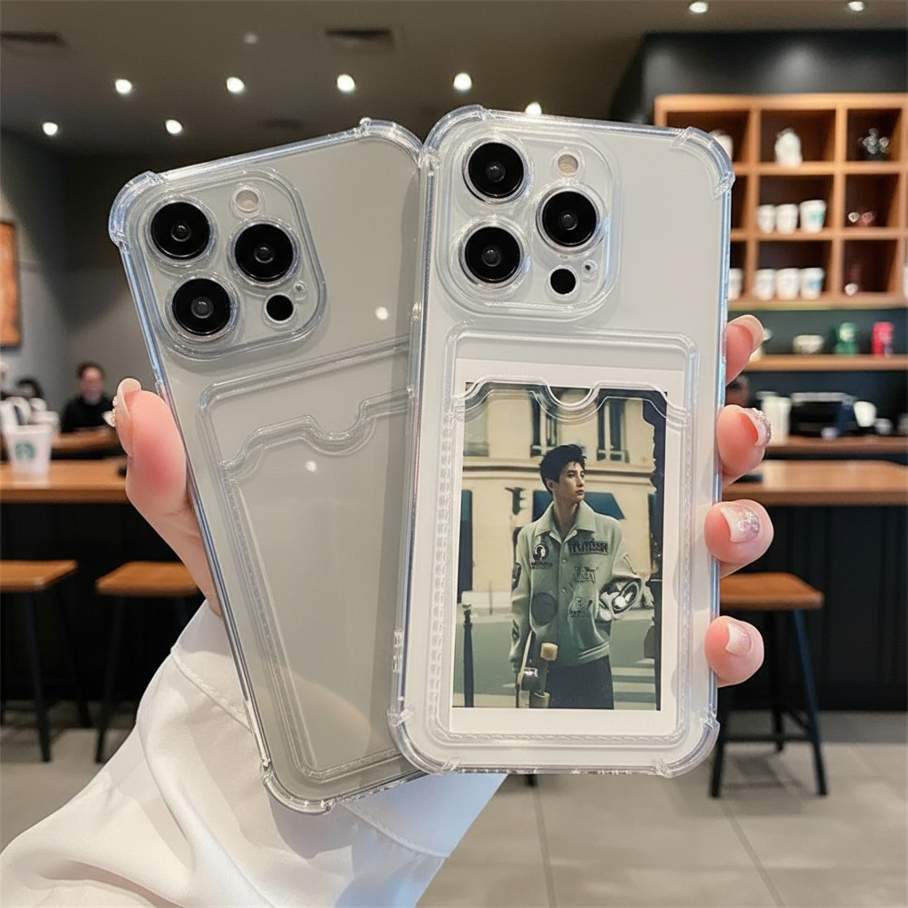 Capa de TPU macia e transparente à prova de choque para iPhone 15, 14, 13, 12, 11 Pro Max, 8, 7 Plus, com suporte para