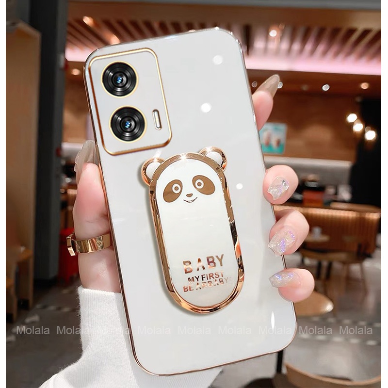 Caixa Para Telefone Motorola Edge 50 Fusion 5G Capa Macia Panda Bonitinho Com Suporte Dobrável De Silicone À Prova De Choque