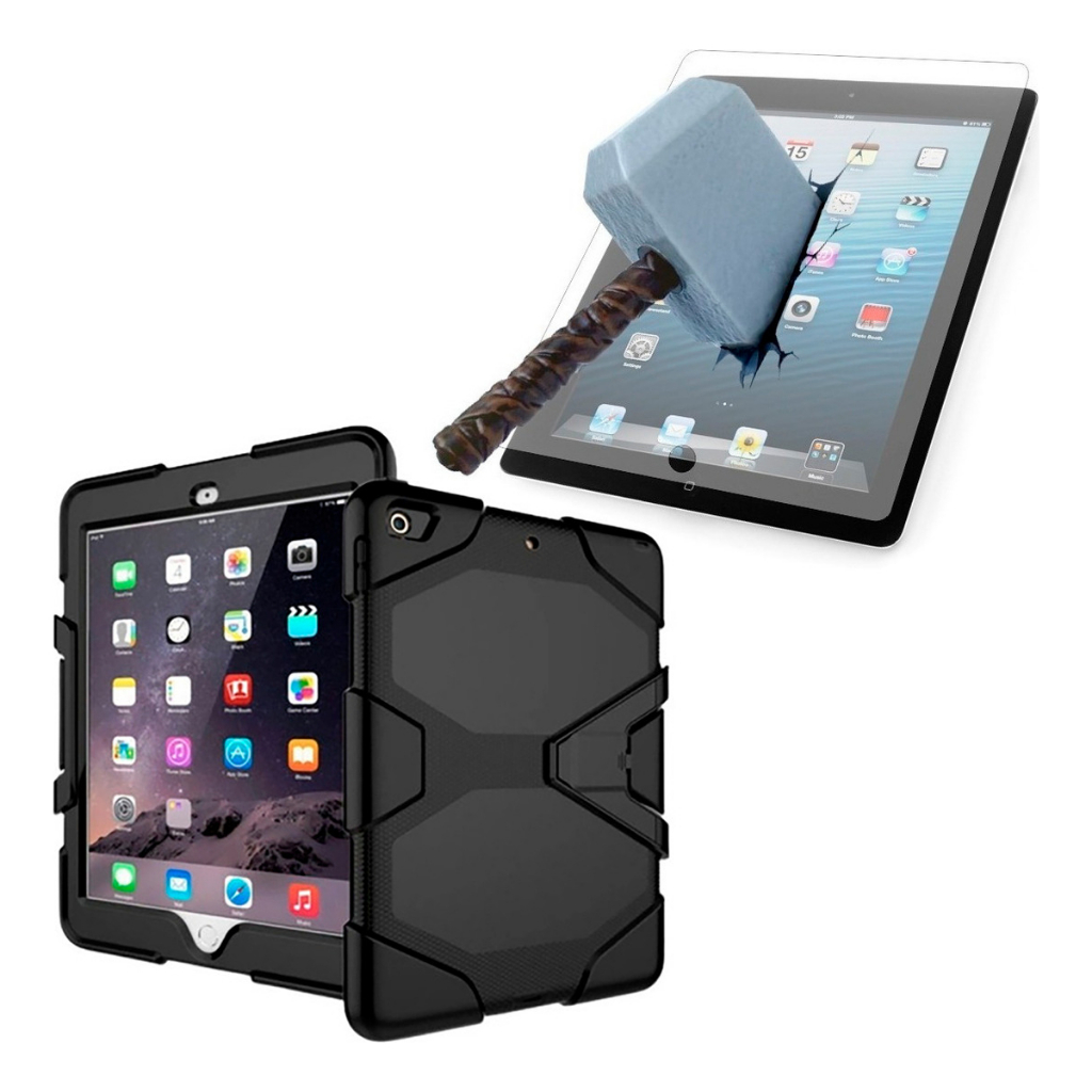 Capa Survivor + Película Vidro para Tablet iPad 4 de 9.7 Polegadas Modelos A1458 A1459 A1460