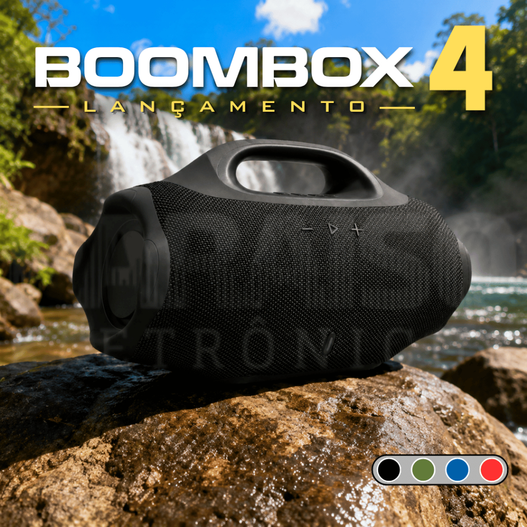 Caixa de Som BOOMBOX 4 Premium Bluetooth GRANDE 40W/20W RMS POTENTE Portátil Rádio FM Pen Drive AUX