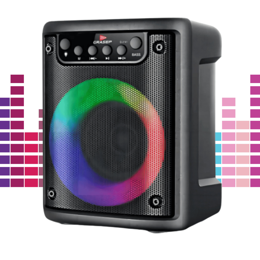 Caixa de Som 10W RMS Bluetooth Portátil LED Radio FM Entrada para Pen Drive, P2 e P10 (Microfone)