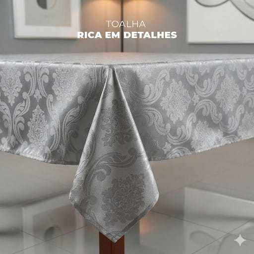 Toalha de Mesa 6 Lugares  Jacquard 2,00x1,40m Tecido Grosso Luxo Decorativa Festa Cozinha Sala