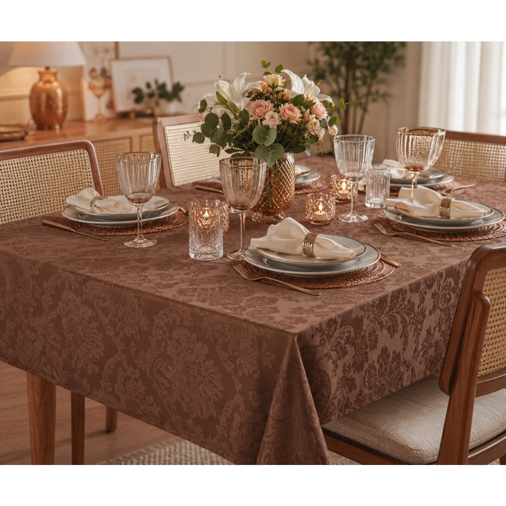Toalha De Mesa Tecido Jacquard Retangular Durável e Elegante 4/6/8 Lugares Luxo
