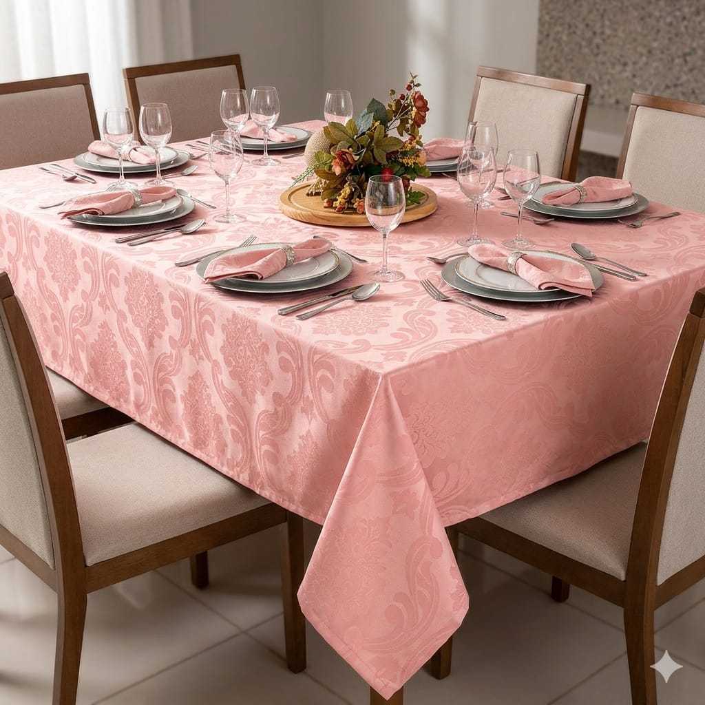 Toalha de Mesa Jacquard 6 Lugares Premium Tecido Grosso 2,00x1,40m Retangular p/ Jantar e Cozinha Restaurantes e Buffet