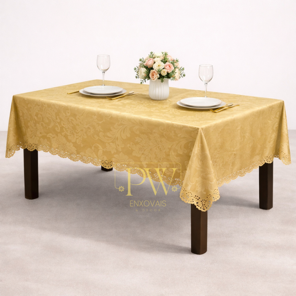 Toalha de Mesa Retangular Tecido Jacquard 4, 6, 8, 10, 12 Lugares Luxo Festa Cozinha Buffet Durável