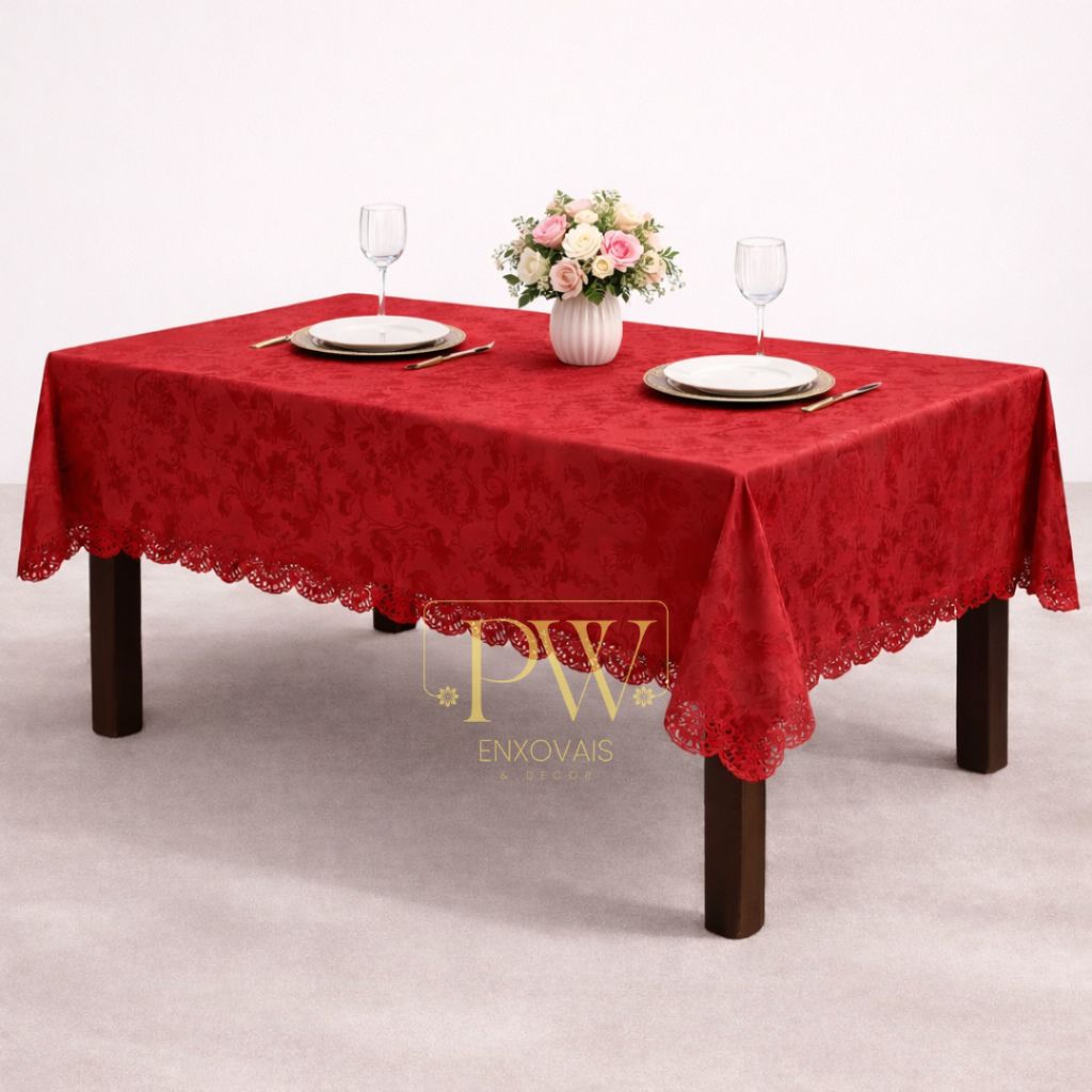 Toalha De Mesa Retangular em Tecido Jacquard 6 Lugares 1,40m x 2,00m Buffet Casamento Festa