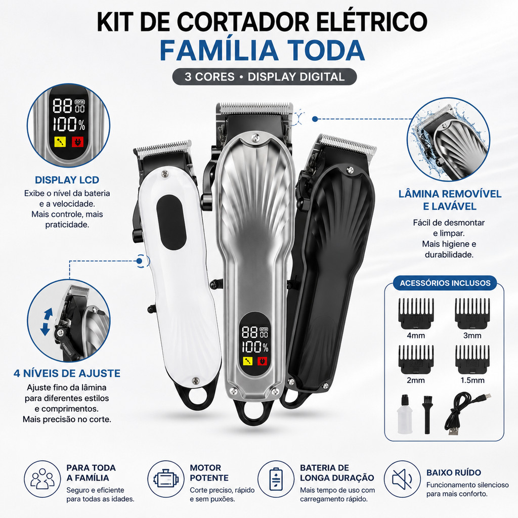 Tela Digital LCD Professional Maquina Barbear Acabamento Hair Trimmer Detailer Barber Electric Clipper