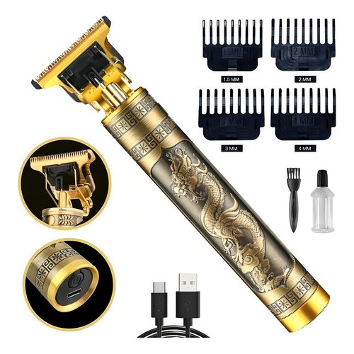 Máquina De Cortar Cabelo Barba Hair Trimmer Professional T-blade Usb Bro Dourado-escuro 5v