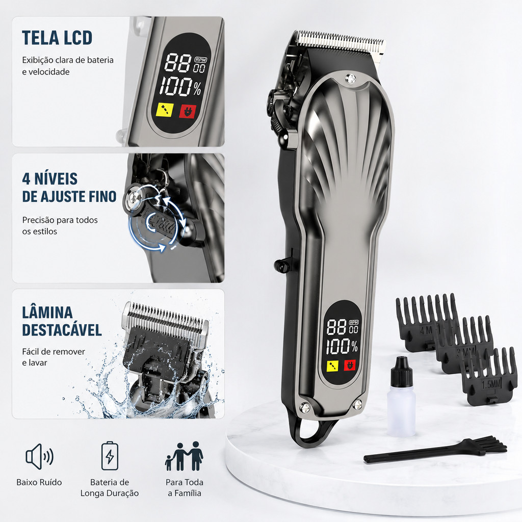 Tela Digital LCD Professional Maquina Barbear Acabamento Hair Trimmer Detailer Barber Electric Clipper
