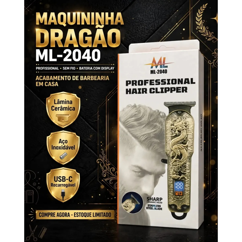 Máquina de Corte e Acabamento ML-2040 Professional Hair Clipper -  Máquina do Dragão