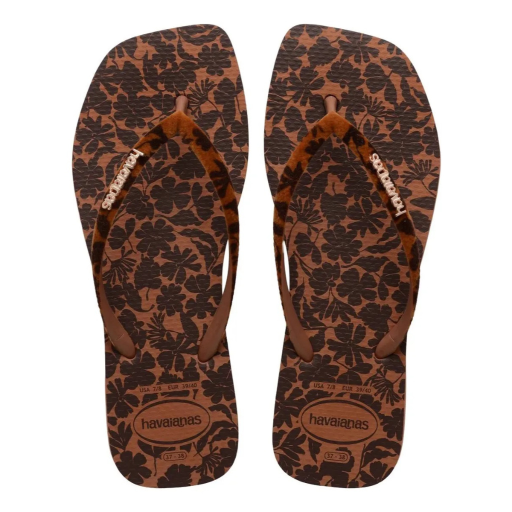 Chinelo Havaianas Sandalha Calçado Slim Square Animal Print Onça Quadrada