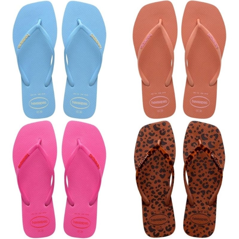 Chinelo Havaianas Slim Square Logo Pop Up Feminino Original Ponta Quadrada Presente Onça Animals