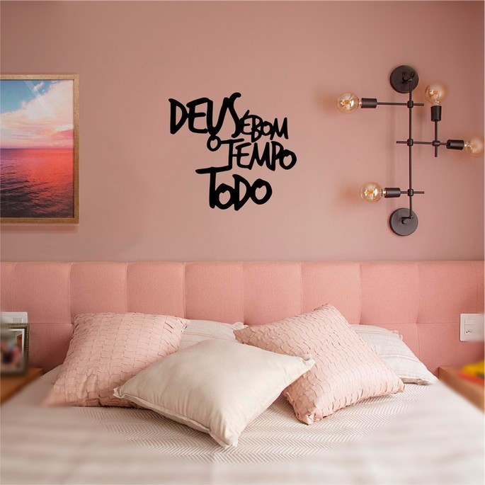 Aplique Frase Deus é Bom o Tempo Todo MDF Pintado