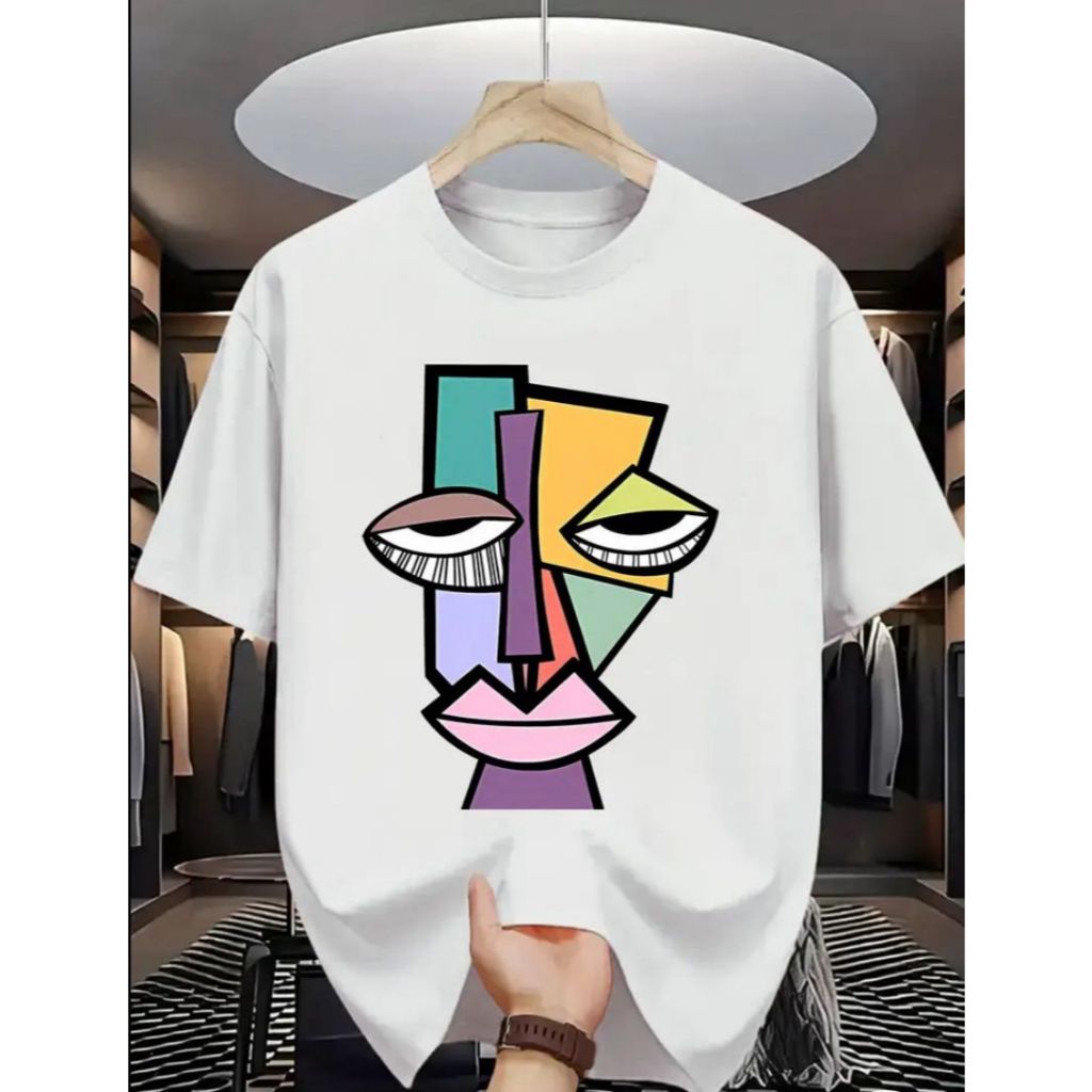 Camiseta Masculina com Estampa Abstrata Colorida Moda Streetwear Urbano
