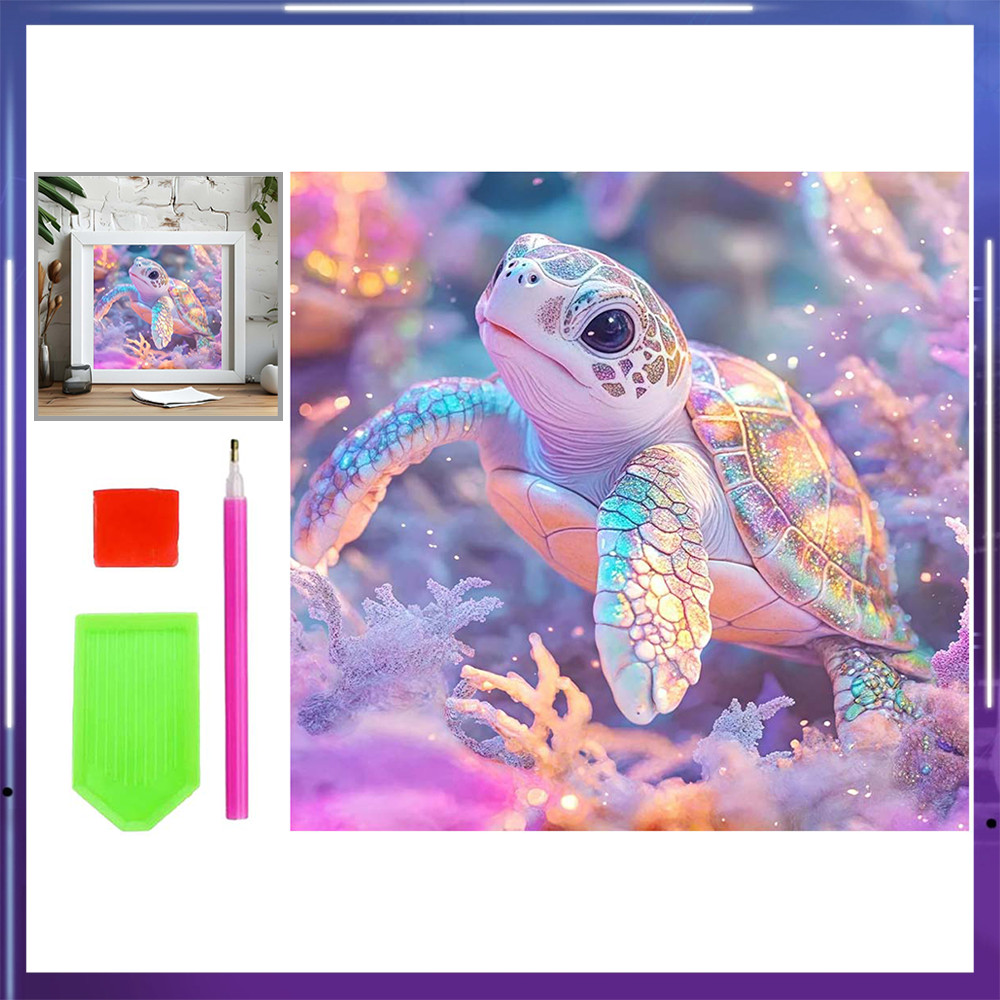 Pintura de Diamante 5D Tema Tartaruga Colorida 30x30cm – Presente Especial para Amantes da Natureza, Relaxante