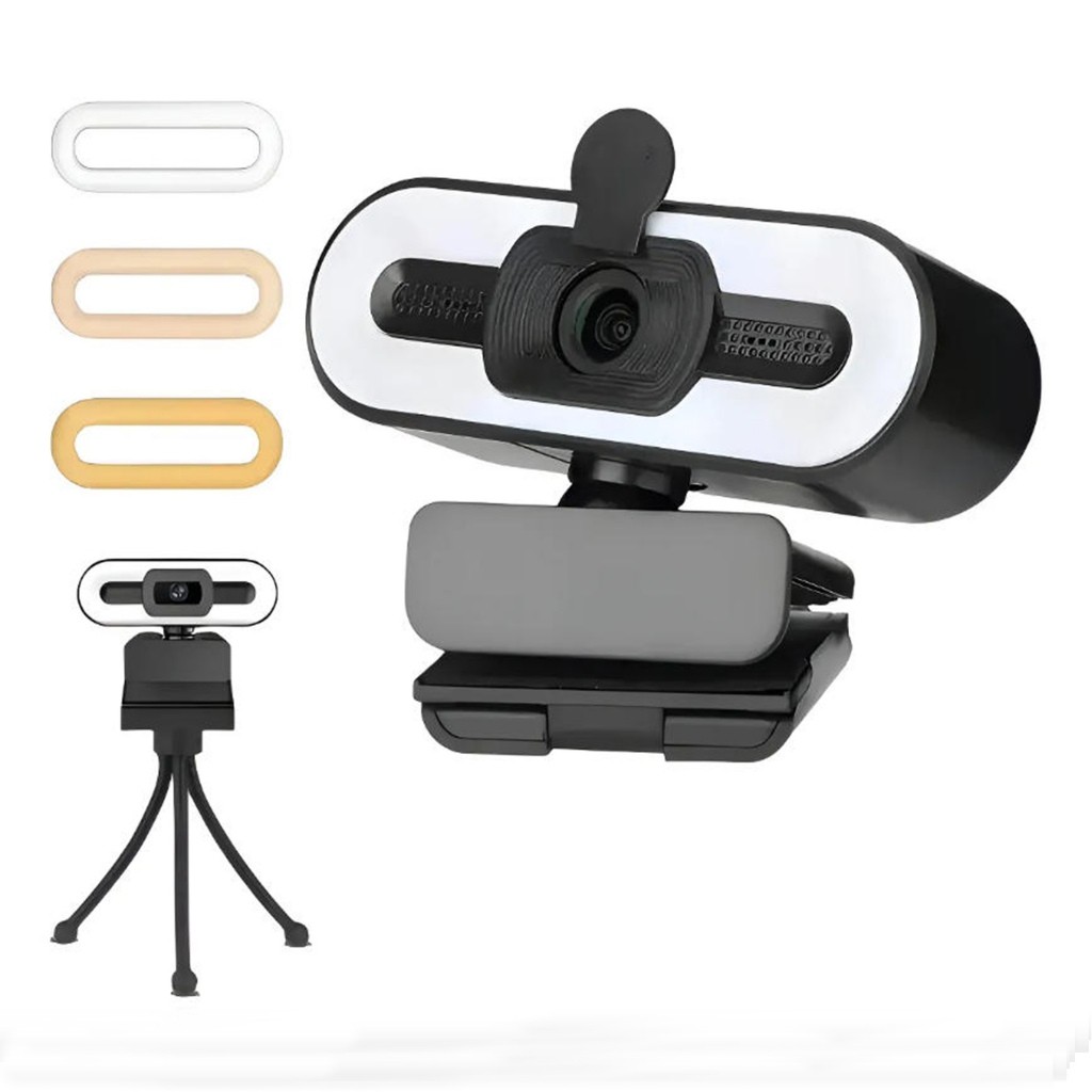 Mini Webcam 4 megapixels 1920×1080P, Full HD Com Microfone, Luz Anelar E tripé,Foco Automático, Adequado Para PC