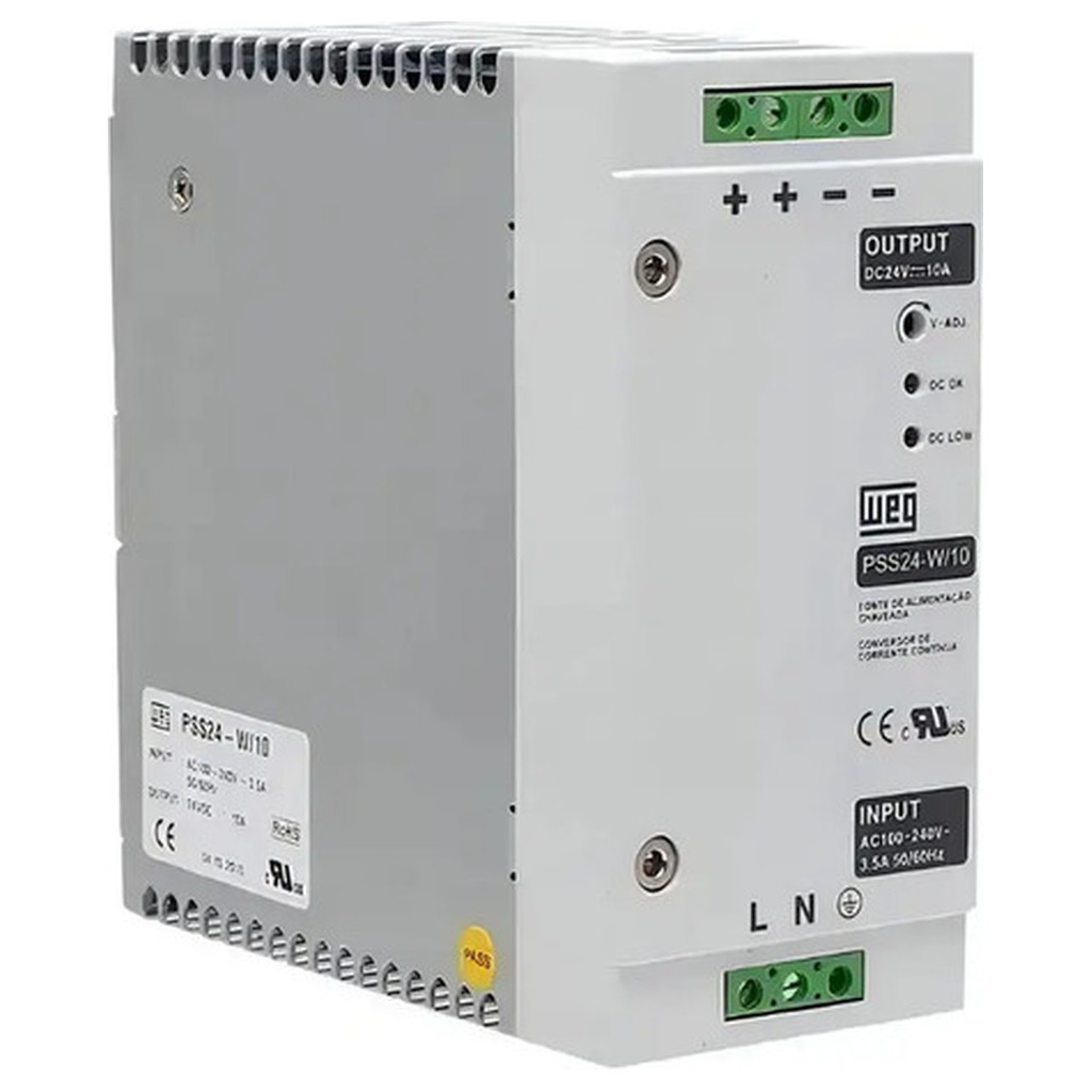 Fonte Chaveada WEG Drives PSS24 Trilho DIN 24V 5A 120W Bivolt 90-264V Proteção Curto Sobrecarga Sobretencao Alta