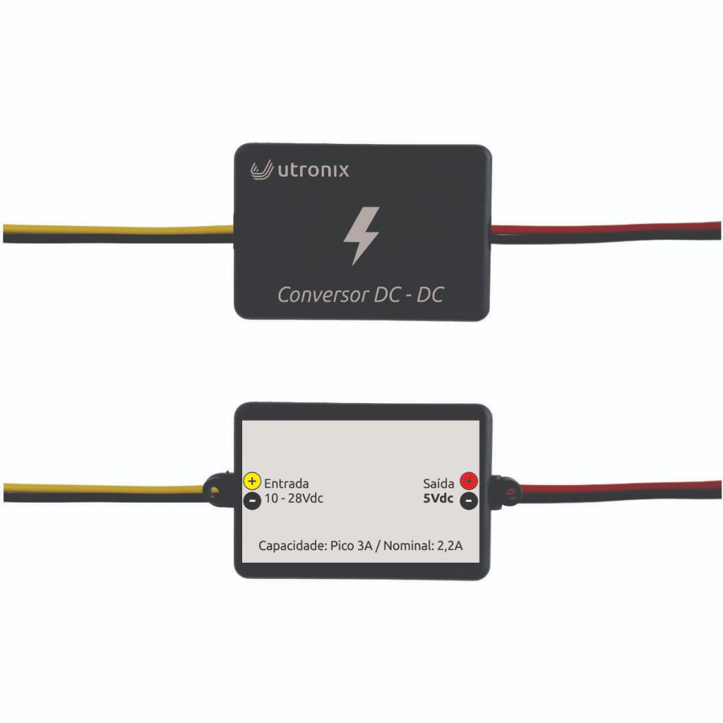 Kit 2 x Conversor de tensão 12V e 24V para 5V 3A universal entrada 12V saida 5V