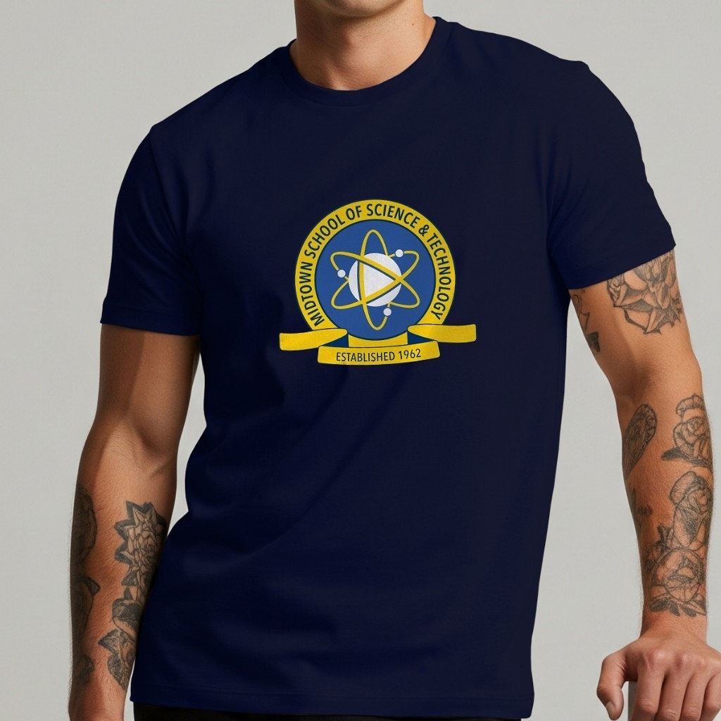 Camiseta Casual Midtown School of Science Estilo Peter Parker Homem Aranha Nerd Geek Algodao Premium