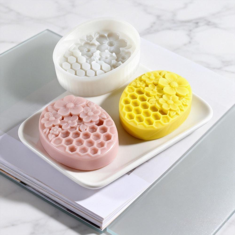 1 Peça Molde Oval De Favo De Mel Floral De Silicone Flor De Cerejeira/Girassol Rosa De Grade Para Sabonete Artesanal Vel