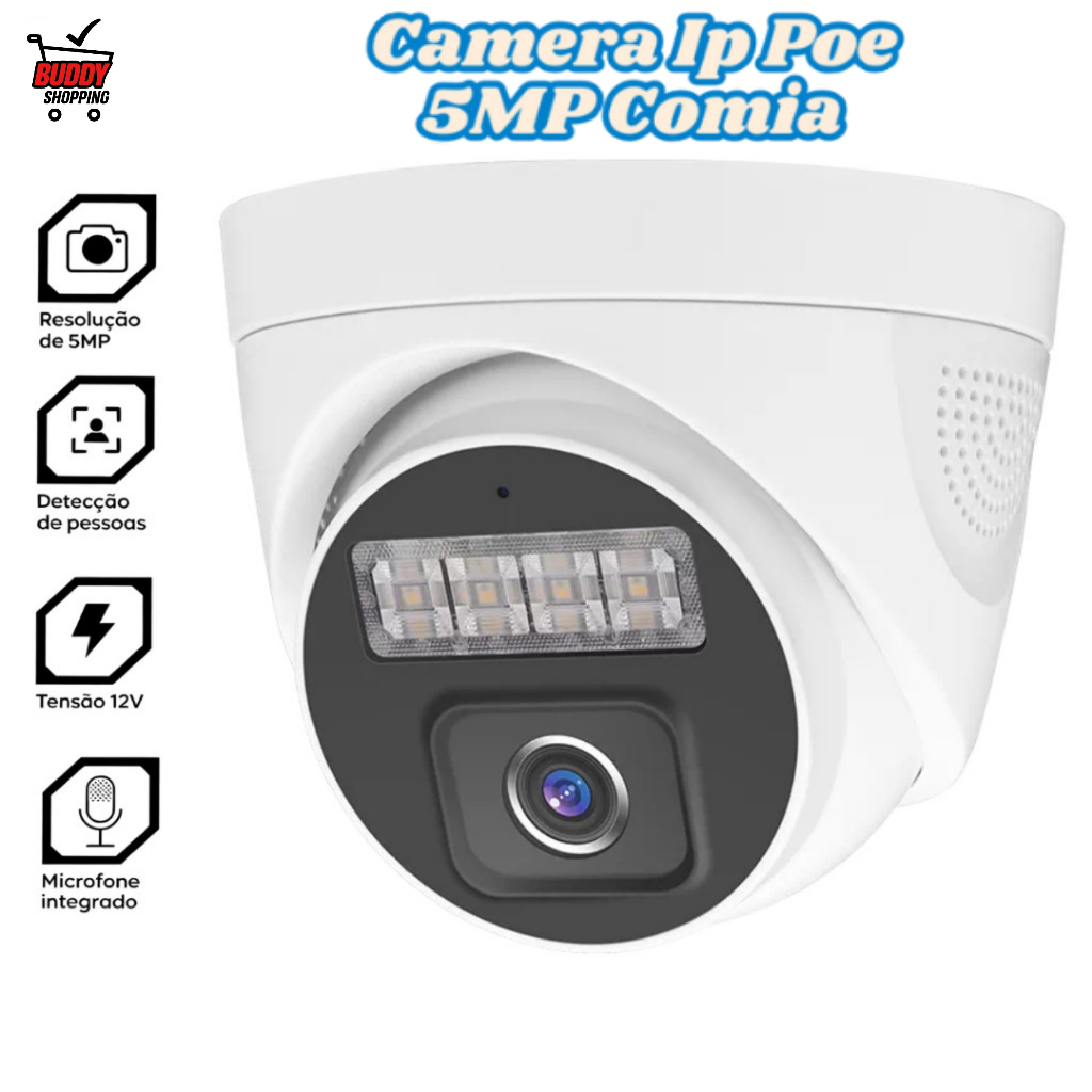 Camera IP Dome 5MP AITEK SEG6050BP POE Visao Noturna Colorida Inteligencia Artificial IA Audio