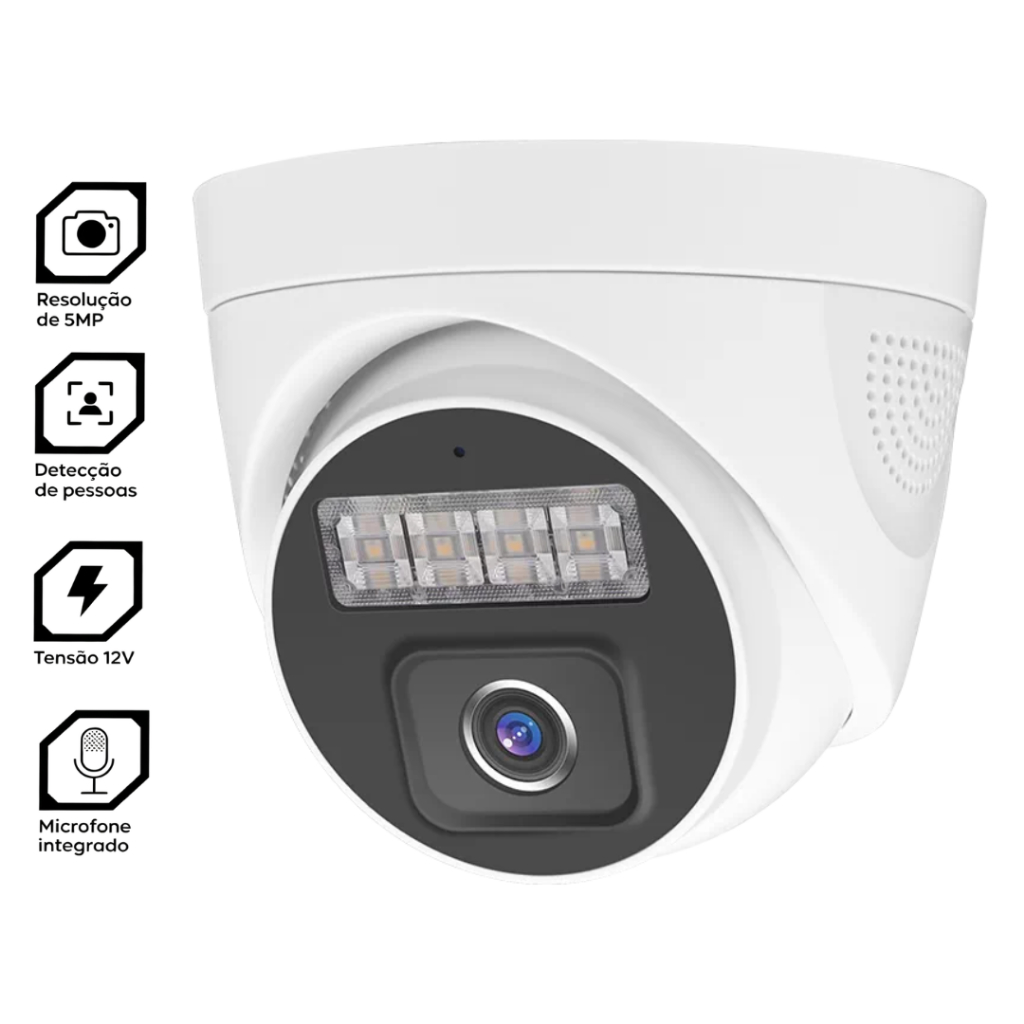 Câmera de Segurança IP POE 5MP com IA Áudio Interno Compatível ONVIF para Casa e Empresa