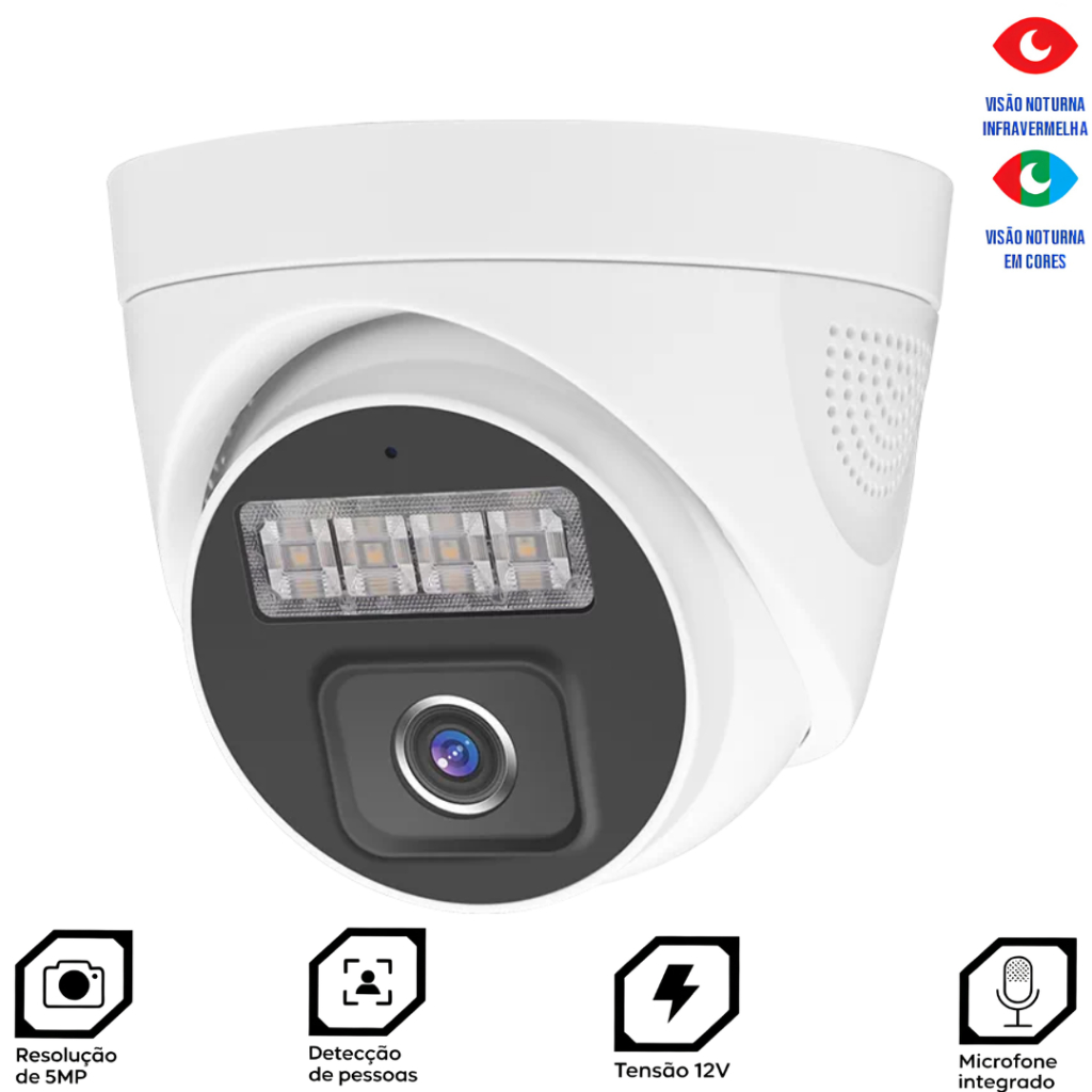 Câmera de Segurança IP POE 5MP com IA Áudio Interno Compatível ONVIF  Integrado Visão